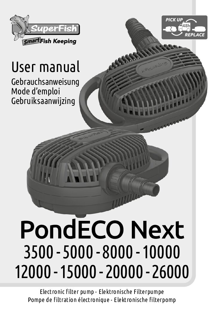 8715897344800 PondECO Next Manual 11-2023 Tvenkinio siurblys SuperFish Pond Eco Next 20000 (150W)